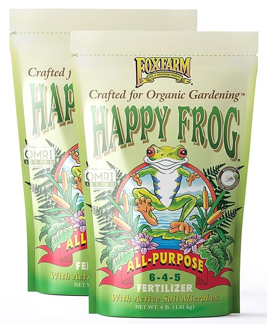 FoxFarm Happy Frog All Purpose Fertilizer - Organic Slow Release Fertilizer for Flowers, Vegetables & Ornamental Plants - Contains Soil Microbes & Mycorrhizal Fungi - OMRI Listed, 4 lb, Pack of 2