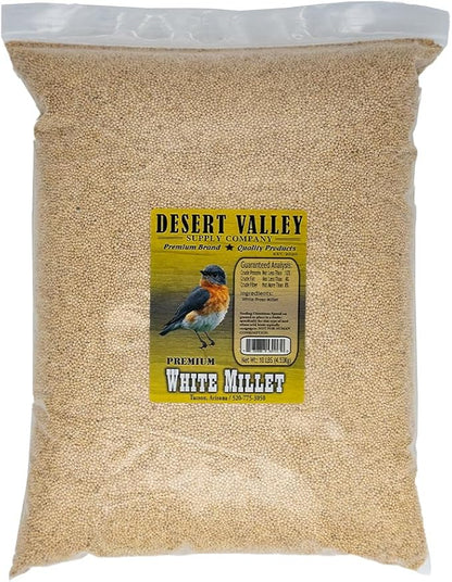 Desert Valley White Millet Seed, All Natural, Non-GMO Premium Wild Bird Food for Cardinals, Finch, Song Birds, Buntings and More (10 Pounds)