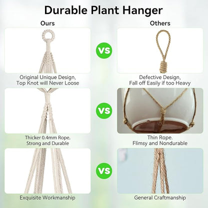 USLAI Macrame Plant Hanger Indoor Outdoor, Fits 4 to 15 Inch Pots, Strong Hanging Planter Holder, Boho Home Decor, 49+35 Inch, Ivory (POTS NOT Included)