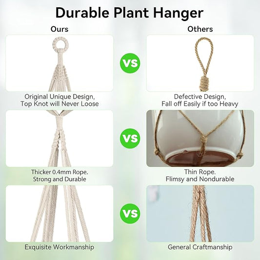 USLAI Macrame Plant Hanger Indoor Outdoor, Fits 4 to 15 Inch Pots, Strong Hanging Planter Holder, Boho Home Decor, 49+35 Inch, Ivory (POTS NOT Included)