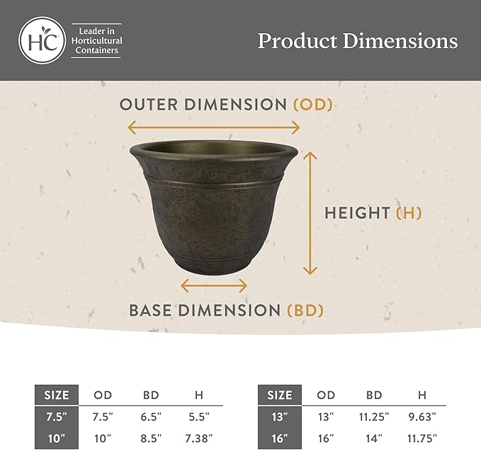 The HC Companies Sierra Round Self-Watering Pot - Lightweight Plastic Planter for Herbs & More - Durable Plant Pots for Indoor Plants & Outdoor Plants (10” Black Onyx, Pack of 2)