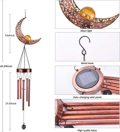 Solar Moon Wind Chimes Outdoor, Waterproof Moon Wind Bells Light Clearance for Outside, Unique Gifts for Mother's Day, Children's Day, Birthday, Mom, Women, Decor for Garden, Yard, Party