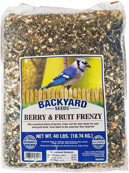 CountryMax Backyard Seeds Berries 'N Fruit Bird Seed Mix 40lbs - Premium Blend with Dried Fruit & Berries, Large Bag of Wild Bird Food