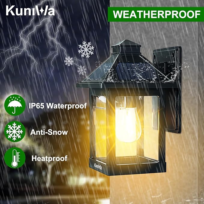 Solar Wall Light Outdoor with 3 Lighting Modes, Dusk to Dawn Led Wall Mount Sconce Exterior Motion Sensor Security Porch Lantern Light Fixture Waterproof for Patio Fence Outside Decorative