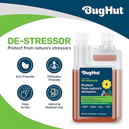 BugHut De-Stressor Plant Food - Natural Antioxidant for Healthy Growth and Protection - Liquid Antioxidant for Indoor and Outdoor Plants, Flowers, Vegetables - 0.5 oz., Makes 2 gallons