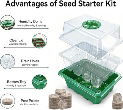 Halatool 4 Pack Seed Starter Tray with 50 PCS Peat Pellets, 48 Cells Green Seeding Starter Trays for Organic Seed Stater Soil Pods for Planting Vegetables Plants Flowers - Starting Seeds Kit