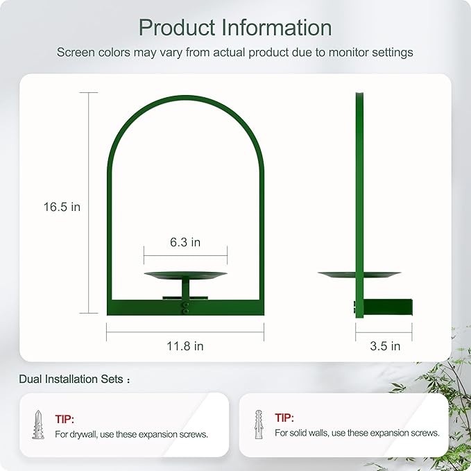 Green Metal Wall Plant Holder - 2-Pack Wall Mounted Plant Stands and Hanging Holders for Indoor Planter and Flower Pot - Arch Decor Shelf for Plant Storage (Pot Not Included)