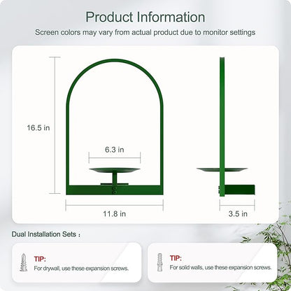 Green Metal Wall Plant Holder - 2-Pack Wall Mounted Plant Stands and Hanging Holders for Indoor Planter and Flower Pot - Arch Decor Shelf for Plant Storage (Pot Not Included)