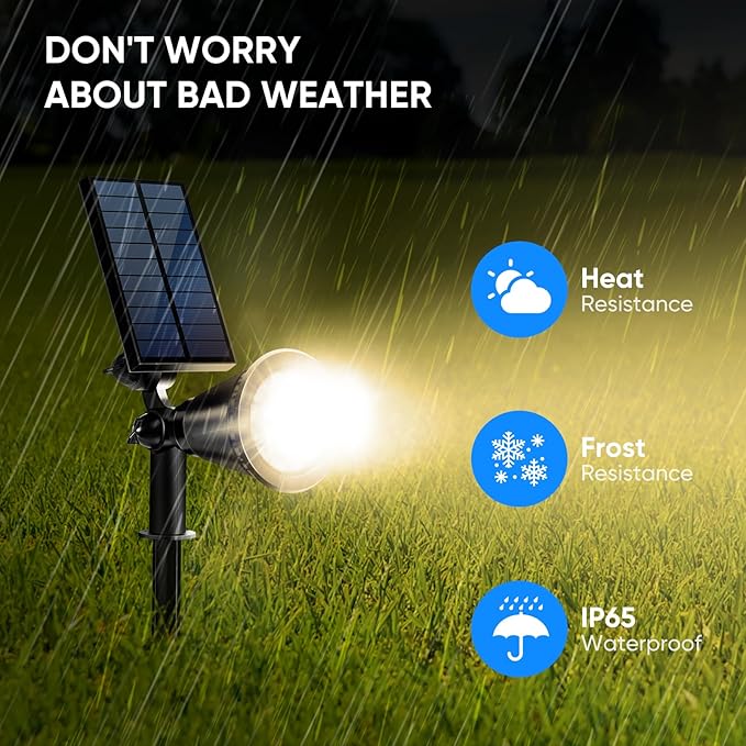 KEV 800 Lumens Solar Spot Lights Outdoor,4 Pack 18 LEDs Solar Flood Lights with 2 Modes &Adjustable &IPX65 Waterproof,Solar Spotlight for Driveway/Backyard/Patio Landscape/Tree/Garage(Warm White)