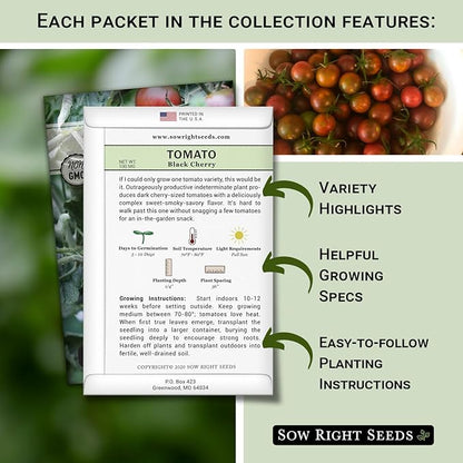 Sow Right Seeds - Black Tomato Seed Collection for Planting - Krim, Brandywine, Cherry, and Beauty Tomatoes - Non-GMO Heirloom Varieties to Plant a Home Vegetable Garden - Savory and Salty Favorites
