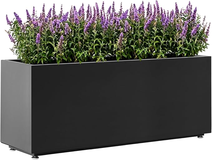 40Wx12Dx16H Metal Planter, Raised Garden Bed, Rectangular Planter Box for Outdoor Plants, Vegetables & Vines, Features Drainage Holes & Adjustable Feet, Easy Assembly, Black
