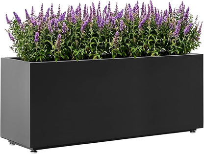 40Wx12Dx16H Metal Planter, Raised Garden Bed, Rectangular Planter Box for Outdoor Plants, Vegetables & Vines, Features Drainage Holes & Adjustable Feet, Easy Assembly, Black