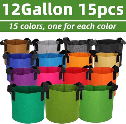 Grow Bags,Growing Pot Bags Garden Grow Bag Indoor Outdoor Fabric Aeration Plant Pot Container Flower Vegetable Pouch (Mixed 15colors,12Gallon)