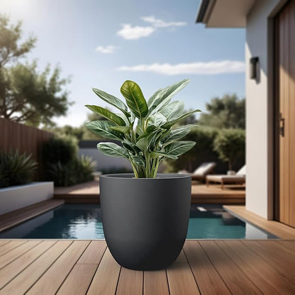 Kante Round Concrete Planter, Large Outdoor Indoor Garden Pots with Drainage Hole, 18-Inch Diameter Flower Pots for Patio, Garden and Home, Black