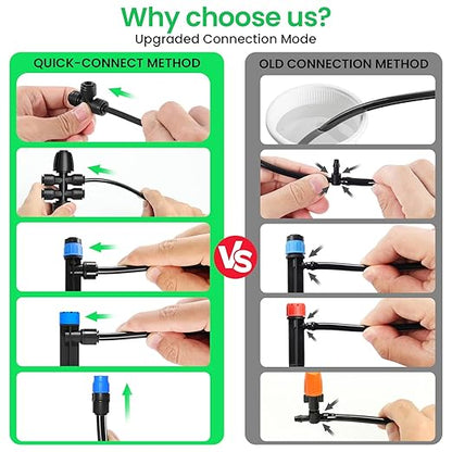 MIXC 247 FT Drip Irrigation System,Quick Connector Garden Watering System Automatic Sprinkler System Kit for Lawn Raised Bed Greenhouse Plant Watering System with 1/4'' Tubing,Drip Emitters,Connectors