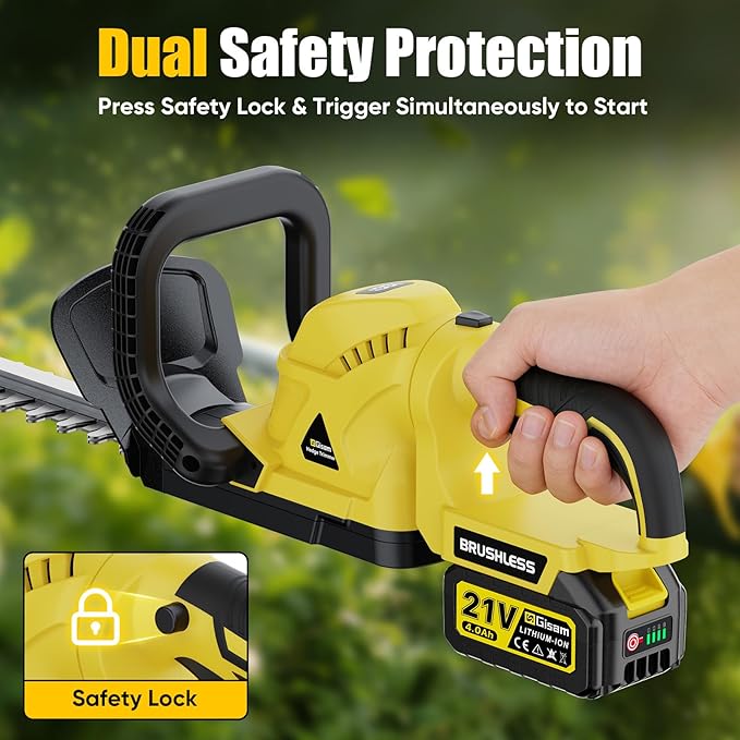22'' Cordless Hedge Trimmer - 2x4.0AH Batteries & Charger, SK5 Dual-Action Blade Hedge Clippers Handheld, 180° Rotating Handle, 4.1Lbs Electric Hedge Trimmer for Yard/Garden