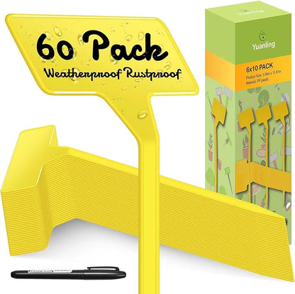 Plant Labels 60 Pcs Yuanling Large 11.8 Inch Plant Markers Signs Plastic Waterproof Garden Label Stakes T-Type Plant Garden Tags with Marker Pen for Flower Herb Pot Plant (Yellow)