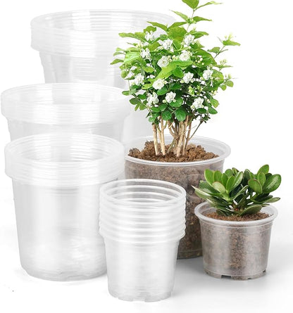 28 Pack 4/5/6/7 Inch Clear Nursery Pots for Plants with Drainage Holes, Clear Plastic Seedling Flower Plant Pot Insert, Seed Starter Pots