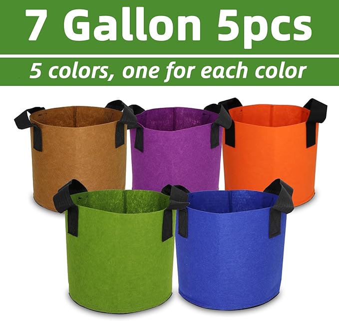 Grow Bags,Growing Pot Bags Garden Grow Bag Indoor Outdoor Fabric Aeration Plant Pot Container Flower Vegetable Pouch (Mixed 5colors,7 Gallon)