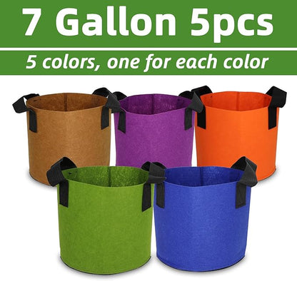 Grow Bags,Growing Pot Bags Garden Grow Bag Indoor Outdoor Fabric Aeration Plant Pot Container Flower Vegetable Pouch (Mixed 5colors,7 Gallon)