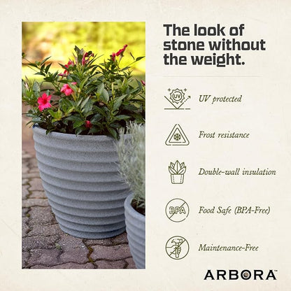 ARBORA 20" Ibiza Polyresin Indoor and Outdoor Planter with Stone Blend Concrete Gray Finish - Durable, Weatherproof, Lightweight, Large Plant Pot for Patio, Garden, Deck, Entryway