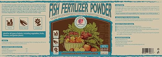 Fish Emulsion Fertilizer 12-2-2 Powder (3.3 pounds Powder-Up to 300 Gallons of Water), for Vegetables, Trees, Lawns, Shrubs, Flowers, Fruits