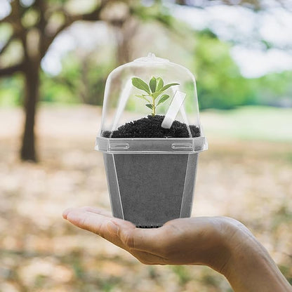 EBaokuup 10Pcs 4" Clear Plant Nursery Pots with Humidity Dome, Plastic Gardening Pot Plant Container, Seed Starting Pot with Drain Holes for Seedlings Vegetables Succulents Cuttings