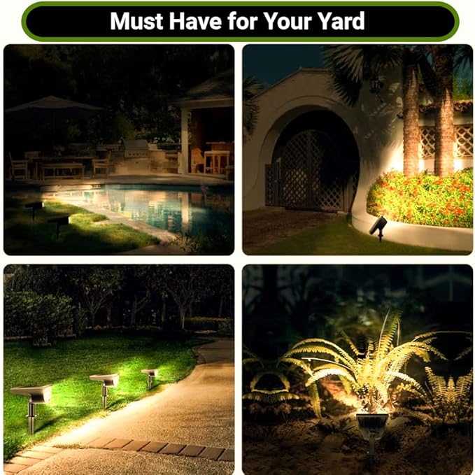 CLAONER Solar Spot Lights Outdoor, 3 Lighting Modes IP65 Waterproof Solar Lights Outdoor, 2-in-1 Solar Landscape Spotlights for Yard Backyard Trees House Garden Walkway-32 LED/Warm White(2 Pack)
