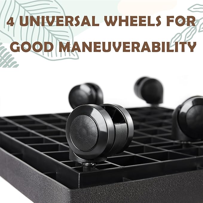 14.2 Inch Square Rolling Plant Caddy Saucer with Wheels, Heavy Duty Wheeled Planter Stand for Potted Plant, Coaster Roller Base Tray with Casters, Flower Pot Dolly Holder for Indoor Outdoor