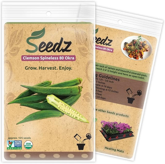 Organic Okra Seeds, APPR. 125, Clemson Spineless Okra, Heirloom Vegetable Seeds, Certified Organic, Non GMO, Non Hybrid, USA