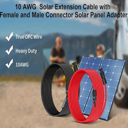 10AWG (6mm²) Solar Panel Extension Cable 30FT - Black & Red, Heavy Duty, Weather Resistant, Standard Solar Connectors Solar Extension Cable for Solar Power Systems, RVs, Boats
