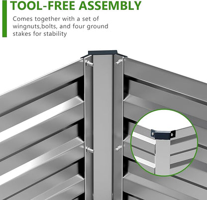 2PCS 8x4x1ft Galvanized Raised Garden Bed Kit, Galvanized Planter Raised Garden Boxes Outdoor, Large Metal Raised Garden Beds for Vegetables,Silver