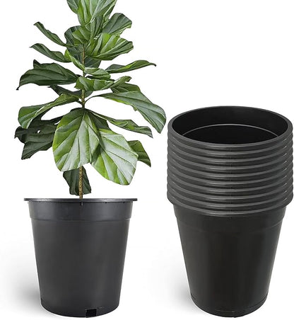 Planter Nursery Pots 5 Gallon Pots for Plants, Injection Molded Plastic Nursery Pots, 11 inch Plant Container 3.6 Gal Liquid Volume 10-Pack