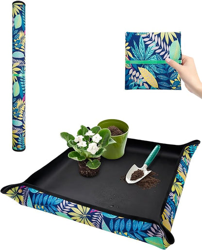 Waterproof Potting Mat for Indoor Plant Transplants, 29.5"x 29.5" Foldable Repotting Mat for Mess Control, Succulent Gardening Tray for Plant Lovers, Birthday Gifts for Women