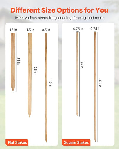 VEVOR Wooden Garden Stakes, 50 Pcs 36x0.75x0.75 in Survey Grading Stakes, Garden Ground Stake with Sharp Point, Fir Wood Plant Support Stake, Sign Posts for Silt Fence Backyard Boundaries Baselines