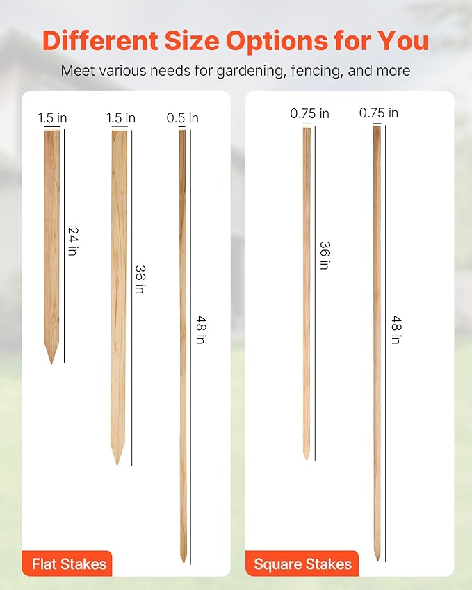 VEVOR Wooden Garden Stakes, 25 Pcs 36 x 0.5 x1.5 in Survey Grading Stakes, Garden Ground Stake with Sharp Point, Fir Wood Plant Support Stake, Sign Posts for Silt Fence Backyard Boundaries Baselines