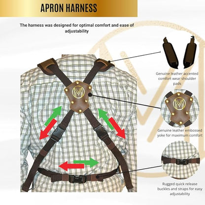 Mt Diablo 16oz - Woodworking Apron - Work Apron with Duck Weave Paraffin Waxed Canvas, Genuine Leather - Fits XS-XL