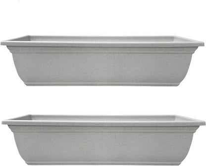 The HC Companies 24 Inch Mojave Window Planter Box with Drainage Holes, Lightweight UV-Resistant Plastic Outdoor Planters, 2-Pack Flower Box for Garden & Home Decor, Granite