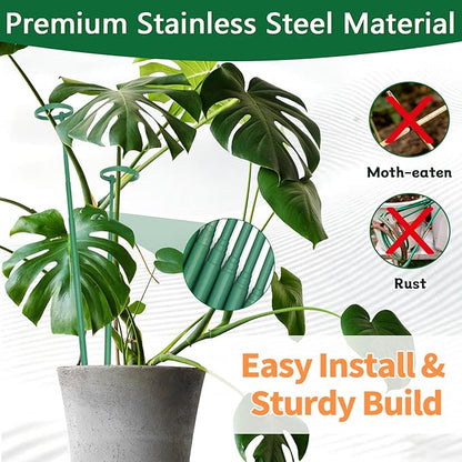 Telescoping Monstera Plant Support Stakes, 12.5IN to 48.4IN Adjustable Length, Extendable Plant Stakes for Indoor Plants, Premium Stainless Steel Material Plants Sticks for Orchids, Tomatoes- 5Pack