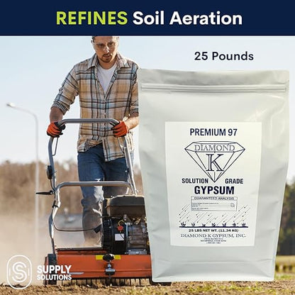 Supply Solutions Gypsum Powder - Purest and Soluble Houseplant Food Fertilizer for Indoor Plants, Outdoor, Lawn, Vegetables - Indoor Plant Nutrients, Improve Plant Growth (25 Pounds)