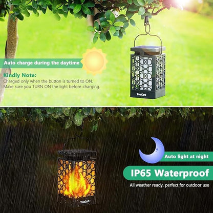 TomCare Solar Lanterns Outdoor Upgraded Flickering Flame Waterproof Hanging Lanterns Decorative Solar Powered LED Lights for Garden Patio Deck Yard, 2 Pack