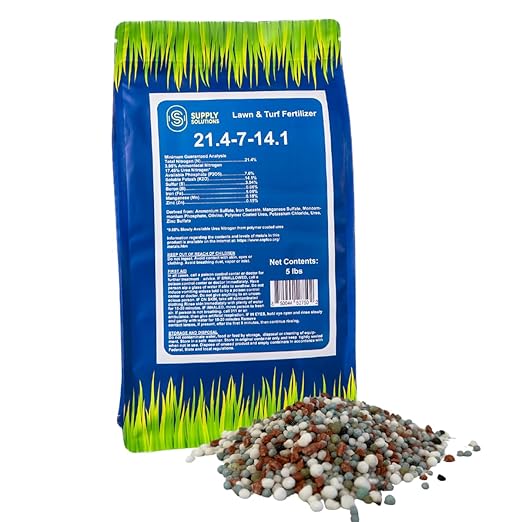 Supply Solutions 21.4-7-14.1 Lawn and Turf Fertilizer with Iron - Achieves a Lush Green Lawn in Weeks - Turf Builder for All Grass Types - for Greener Grass Fertilizer (5lbs)