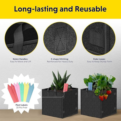 iPower 5-Pack 5 Gallon Square Grow Bags, Vegetable/Flower/Plant Fabric Pots with Handles, Heavy Duty Thickened Nonwoven Planting Bag, Black