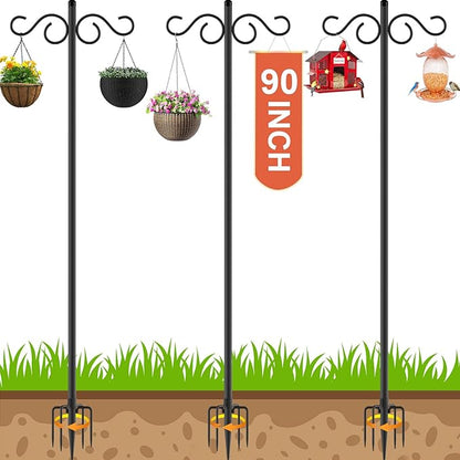 Adjustable Shepherd Hooks for Outdoor,3 Pack 90 Inch 5 Prong Base Bird Two Sided Feeder Poles,Heavy Duty Shepherds Hook,Suitable for Garden in Hanging Flower Basket,Lantern,Bird Nests
