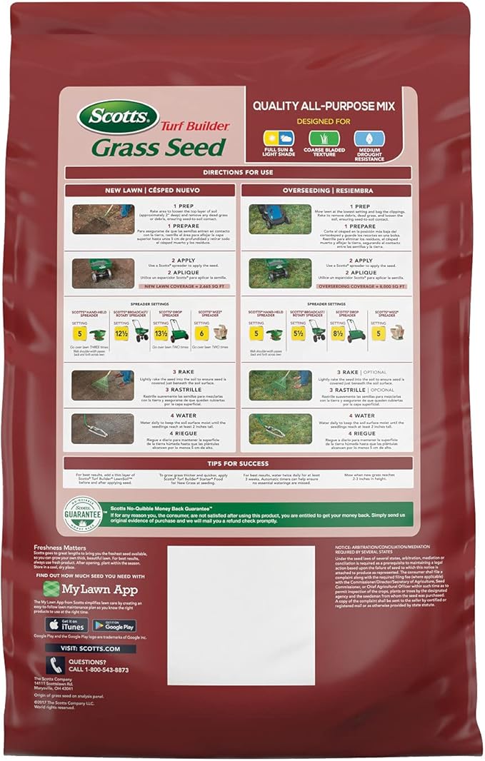 Scotts Turf Builder Grass Seed Quality All-Purpose Mix for Sunny and Shady Areas, 20 lbs.
