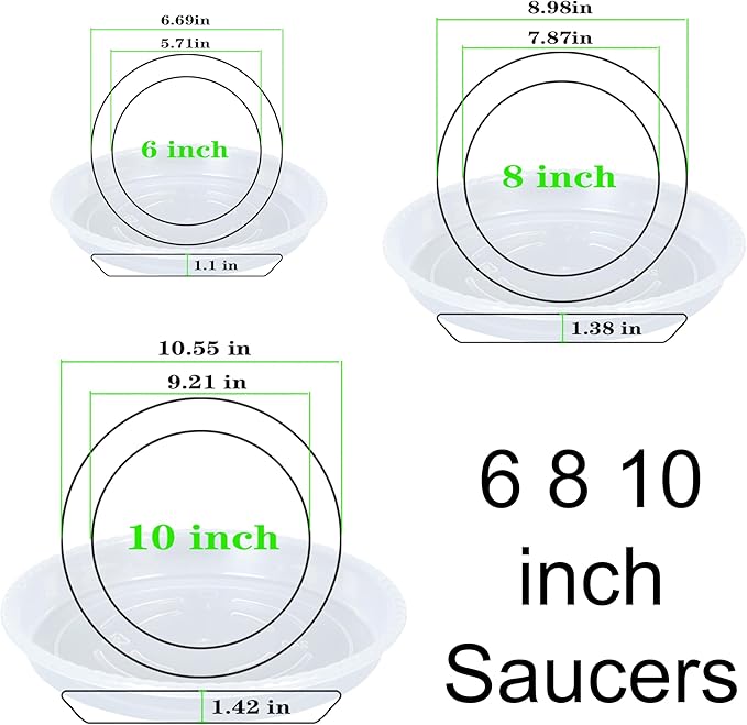 9 Pack of Clear Plant Saucer 6 8 10 inch, Plastic Flower Plant Pot Saucer, Heavy Duty Plant Drip Trays Saucers for Indoor, Plant Water Tray for Planters