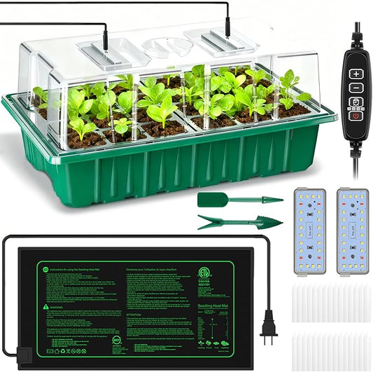 2026 Seed Starter Trays with Grow Lights and Heat Mat, 36 Extra Large Cells Plant Starting Kit,4 Timing Set,Humidity Domes Heightened Lids for Greenhouse Germination Seeds Growing Starting-1 pack