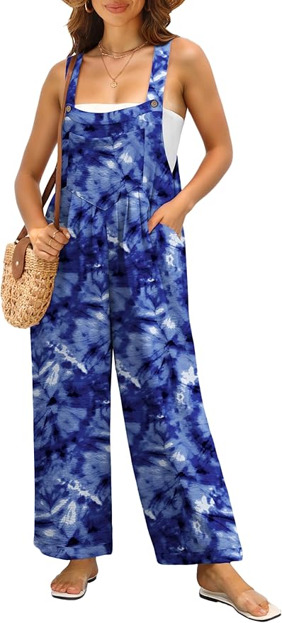 IWOLLENCE Women's Summer Jumpsuits Boho Wide Leg Overalls Casual Loose Rompers with Pockets 2025