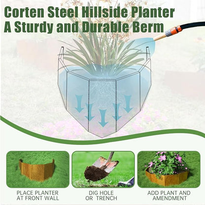 Decoroca Corten Steel Hillside Planter - Innovative & Durable Terrace-Style Planters for Slope Gardening - Prevent Soil Erosion, Beautify Hillsides & Landscapes (40" W x 16" H/Set of 4)