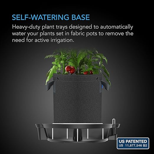AC Infinity 5-Gallon Fabric Pots & Self-Watering Bases Bundle – 5 Grow Bags with 4 Auto-Irrigation Saucers for Indoor Tents, Greenhouses, Outdoor Gardens, Fruits & Vegetables